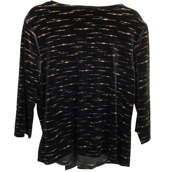 Vintage Womens L Black Velvet Metallic Babydoll Asymmetric Top Holiday Glam - Picture 2 of 7